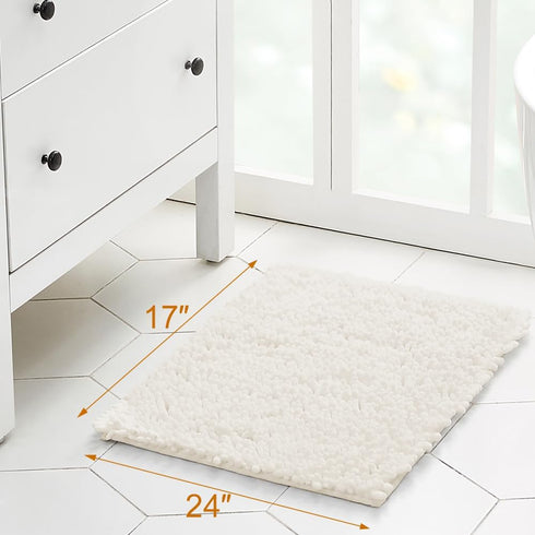 Walensee Bathroom Rug Non Slip Bath Mat (24x17 Inch Ivory) Water Absorbent Super Soft Shaggy Chenille Machine Washable Dry Extra Thick Perfect Abs...