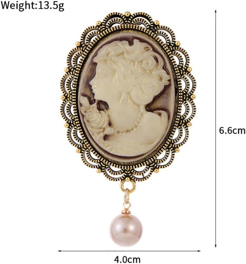 Kokoma Victorian Cameo Brooch Pin for Women Girls Dangling Pearl Beauty Lady Portrait Lapel Pins Scarf Badge Cloth Dress Accessories Jewelry...