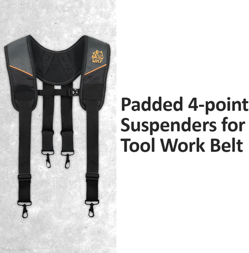 WOLF WTH2115 Padded 4-point Suspenders for Tool Work Belt | Universal Breathable Comfort Lightweight | Contractors Handyman | Pain Stress Relief W...