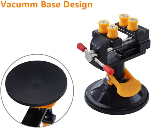 Universal Mini Table Bench Screw Clamp Engraving Table Vice 360 Rotatable Adjustable Table Vise Suction Cup Base for Jewelry Watch Walnut...
