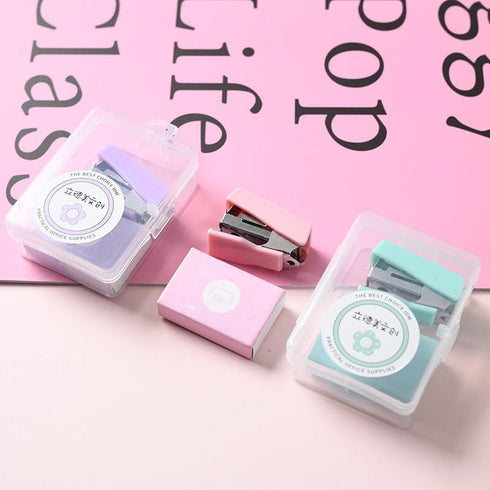 Pink Mini Stapler with Staples Portable Binding Machine Morandi Color Metal Stapler Set with Staples Student Stationery Office Supplies, Manual St...