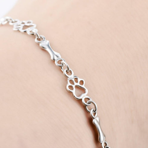 LUHE Paw Print Bracelets Gifts for Women 925 Sterling Silver Cute Dog Cat Bone Paw Bracelet for Girls, 7.5" Christmas Gifts...