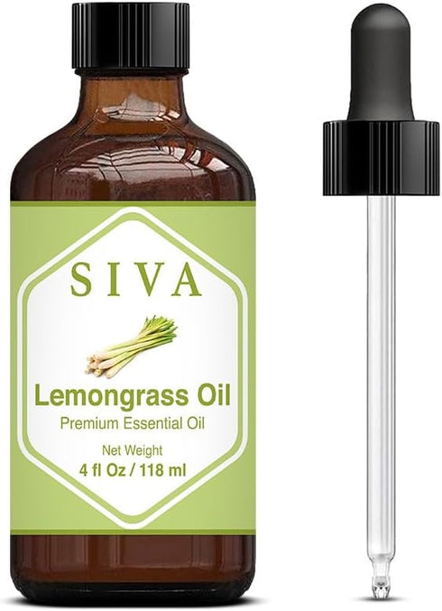 Siva Lemongrass Essential Oil - 4 Fl Oz – Natural Lemongrass Oil - for Diffuser, Face, Skin Care, Aromatherapy, Hair Care, Scalp and Body Massage ...