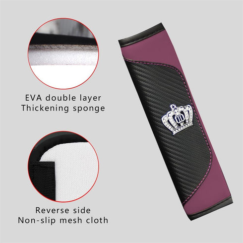 Car Seat Belt Cover, Carbon Fiber Safety Seatbelt Shoulder Strap Covers, Diamond Crown Gear Shifter Cover, Car Safety Strap Covers Car Interior Ac...