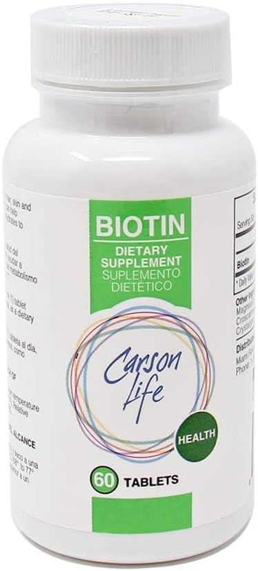 Carson Life Biotin Supplement - 60 Tablets - for Men and Women - Vitamin Supplement That Promotes Hair Growth - Advanced Formula Helps Boost Energ...