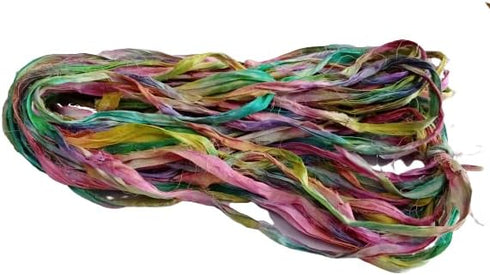 Recycled Sari Silk Ribbon, 30 Yards, 50 Grams - for Knitting, Weaving & Crochet (Multicolor Tie-Dye)......