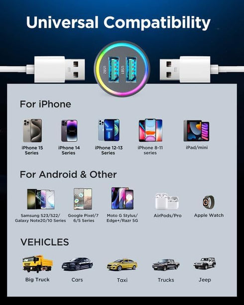 Colorful Car Charger Car Charger Adapter Compact Cigarette Lighter USB Charger 4.8A Car USB Charger Car Phone Charger USB a Port Charging All Smar...