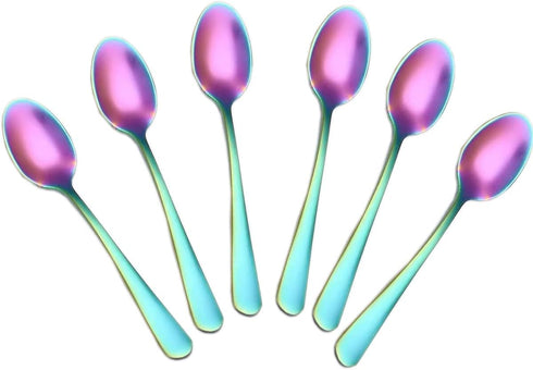 Demitasse Espresso Spoons, Mini Coffee Spoon, 4 Inches Stainless Steel Small Spoons for Dessert, Set of 6?Rainbow)...