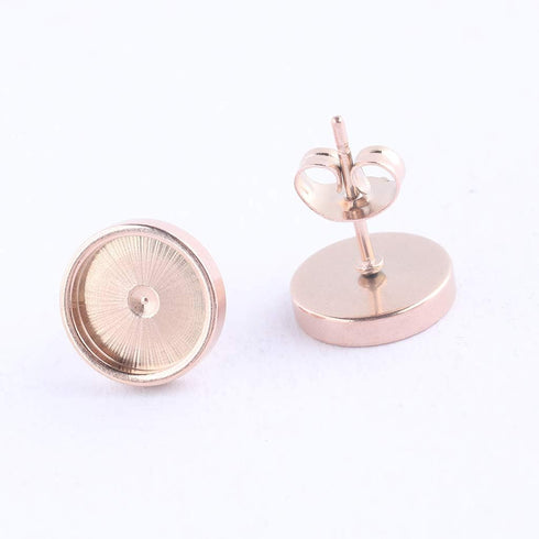 20pcs Stainless Steel Post Stud Earring Base Blanks 8mm Dia Blank Cabochon Setting Bezels for Jewelry Making Kit (Rose Gold)...