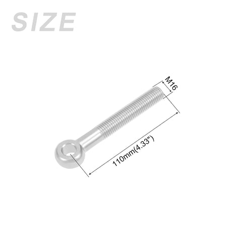 Shoulder Swing Lifting Bolt (M16x110mm) 1Pcs, 304 Stainless Steel Eye Bolts - for Home Renovation, Pipeline Gate Valves Fasteners, Silver...