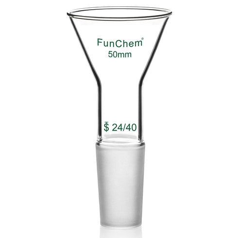 Glass Short Stem Powder Funnel with O.D. 50 mm at Top, Durable Borosilicate Glass Filter with 24/40 Inner Joint...
