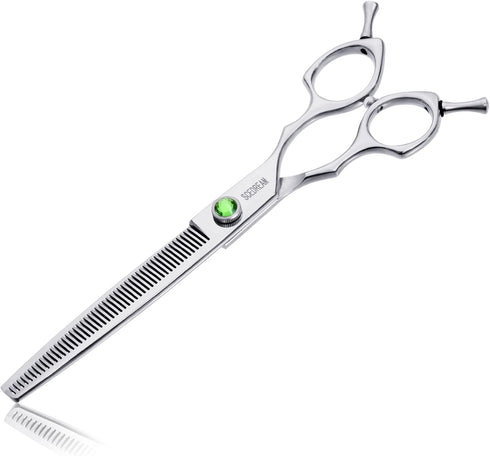 Dog Grooming Scissors 7.4" 50 Teeth Professional Thinning Scissors 440C Stainless Steel Pet Grooming Thinning Blending Shears with Offset Handle a...