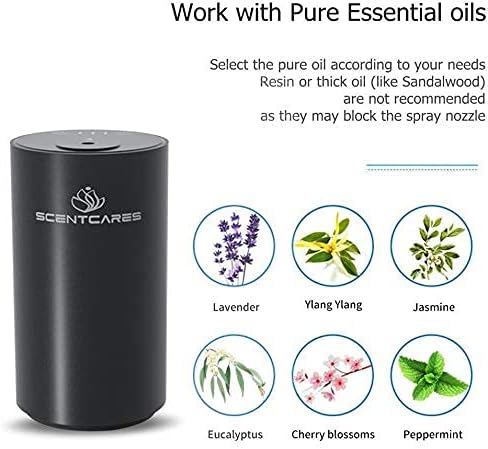 Waterless Oil Diffuser, Battery Operated Diffusers - Portable & Smart & Cordless Design, Aromatherapy Diffuser for 3 Cold Mist & Timer 1/2/3H Wate...