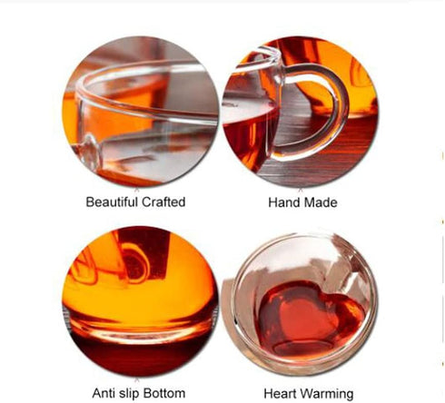 2 Pack/Set Heart Shaped Double Layer Drinking Glass Mug Heat Resistant Milk Lemon Juice Cup Tea Cups Coffee Mugs Gifts 150ML...