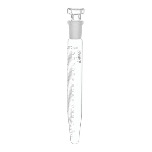 EISCO Centrifuge Tube with Glass Stopper, 15mL - Conical, 15x140mm - 0.2mL Graduations - Borosilicate Glass...