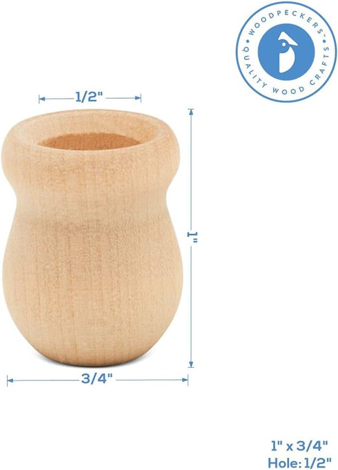 Bean Pot Candle Cups, 1 Inch, 7/16 Inch Hole, Pack of 25 Unfinished Wood Candle Holders, Wood Turnings for Crafts, by Woodpeckers...