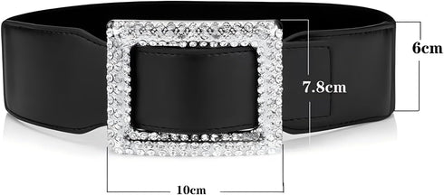 Belts for Women with Big Rhinestone Square Buckle -Wide Elastic Waist Dressy Strentch Waistbands Belt...