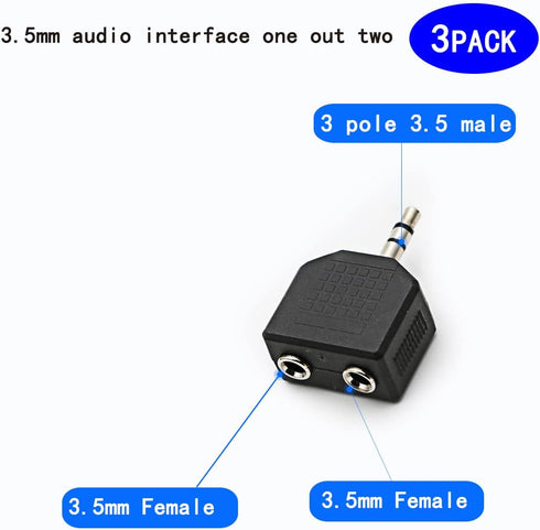 3.5mm Headphone Y Splitter, Gold Plated 3.5mm 1/8 inch Male to Dual Female Stereo Jack Adapter Converter,3-Pack......