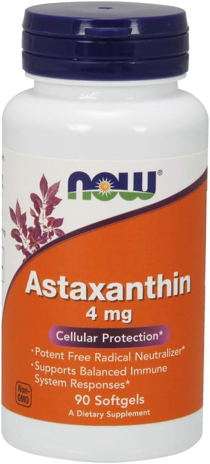 NOW Supplements, Astaxanthin 4 mg derived from Non-GMO Haematococcus Pluvialis Microalgae and has naturally occurring Lutein, Canthaxanthin and Be...