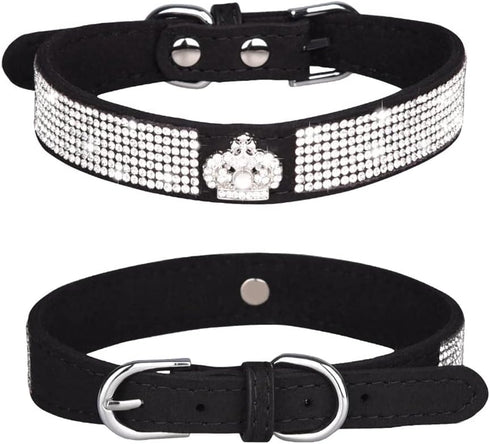 Rhinestone Dog Collar, Cute Soft Fancy Bling Diamond Pretty Jewel Sparkly Puppy Cat Pet Collar for XS Small Medium Large XL XXL, Crown Black XS...