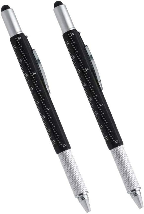 Multi-word 6 in 1 Multi Function Tool Ballpoint Pen with Ballpoint, Ruler, Screwdriver, A Flat Head, Touch-Screen Pen, Levelgauge (2PCS Black)......