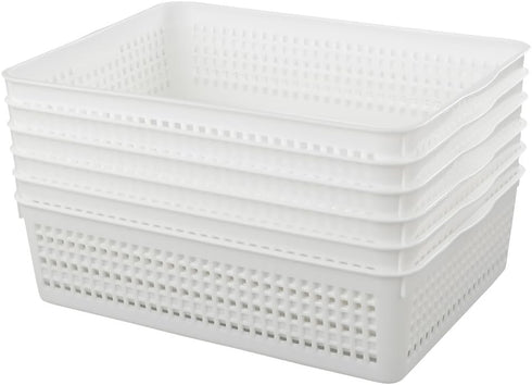 Plastic Storage Trays Baskets/Organizing Baskets, 13.2 Inches x 9.6 Inches x 3.6 Inches, Set of 6 (White)...