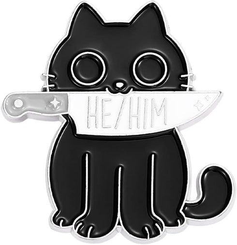 LGBTQ Pin Black Cat with Knife Enamel Pin Cute Animal Enamel Brooch Pin for Jackets Backpacks...