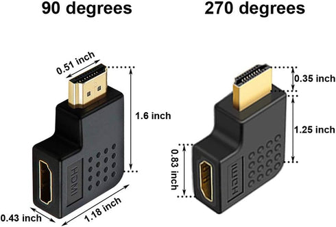 6Pack 3D and 4K HDMI Angled Adapter Combo 2 Pcs 90 and 270 Degree 4 Pcs Vertical Flat Left and Right 90 Degree Male to Female HDMI Adapter TV Conn...