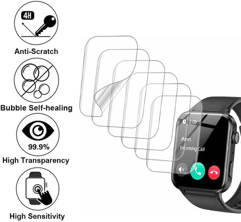 Compatible with IOWODO R30 Pro 1.85”, Soft Smart Watch Screen Protector, TPU, 6-pack, Full Coverage, Bubble Self-healing...