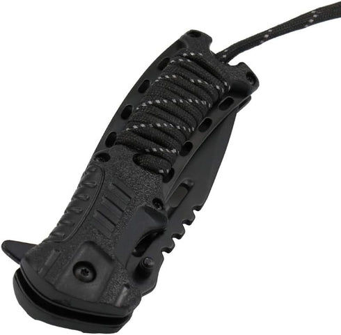 ALBATROSS Spring Assisted Folding Knife, 3.5" Black Blade, 4.75" Handle,Pocket Knife with Fire Starter, Paracord and Whistle, Liner Lock?Carrying ...