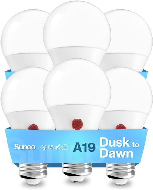 Sunco Lighting - 6 Pack A19 LED Dusk to Dawn Bulb for Home Residential Porch Patio Driveway Decorated Ambient Outdoor Twilight, 9W Equivalent to 6...