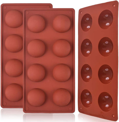 Newk 8 Holes Half Sphere Silicone Mold, 3 Packs 8-Cavity Half Sphere Mold for Hot Chocolate Bomb, Cakes, Jelly, Pudding, Dome Mousse...
