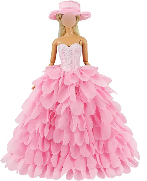 BARWA Princess Evening Party Clothes Wears Dress Outfit Set for 11.5 inch Doll with Hat (Pink Wedding Dress)...