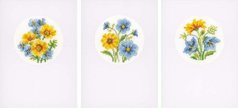 Vervaco Counted Cross Stitch Greeting Card Kit Blue and Yellow Flowers (Set of 3) 6" x 4.2"...