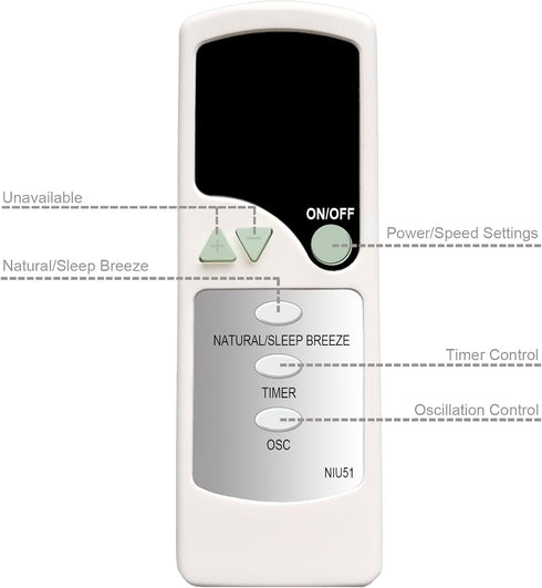 Replacement Remote Control for Holmes Tower Fan HT38R/HT38RB2 HTF3610AR, C124061901D08(NIU51)...