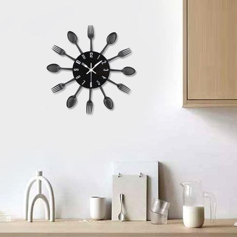 Timelike Kitchen Wall Clock, 3D Removable Modern Creative Cutlery Kitchen Spoon Fork Wall Clock Mirror Wall Decal Wall Sticker Room Home Decoratio...