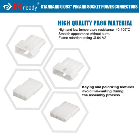 JRready ST6415 Standard.093" Pin and Socket Power Connectors 2 Circuits (6 Matched Sets), 14-20 AWG, Compatible with Molex Standard.093" 2 Pin Mal...