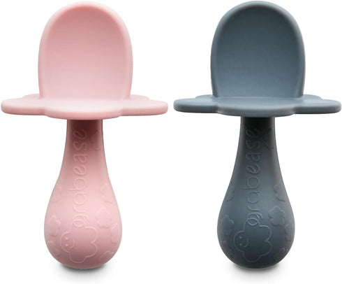 Grabease Baby Silicone Spoon Set for Baby-Led Weaning & First Stage Self-Feeding: Soft, Safe 100% Food-Grade Silicone; BPA-, PVC- Latex- & Phthala...
