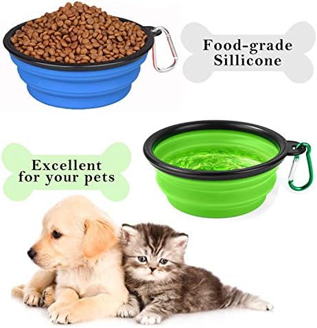Collapsible Portable Silicone Big Dog Bowls,2 Pack,34 oz/Each Bowl,Silicone Basic Bowl with Plastic Rim and D-Ring,Foldable Travel pet Feeder,Port...