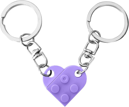 Heart Brick Keychain for Couple, Matching Assembled Heart Shape Brick Charm Keyring for Women Men Jewelry...
