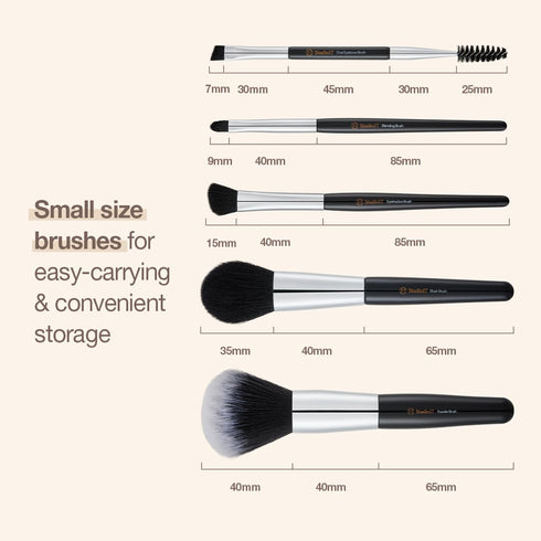 Travel Makeup Brush Set 5 Pcs| Essential Face & Eye Makeup Brush Set | Portable Makeup Brush Set for Travel | Makeup Pouch & Brush Cover Included...