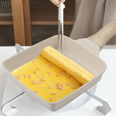 CALIDAKA Tamagoyaki Pan,Japanese Omelette Pan With Silicone Brush,Nonstick Tamagoyaki Pan,Rectangle Eg-g Roll Pan With Detachable An-ti Scalding H...