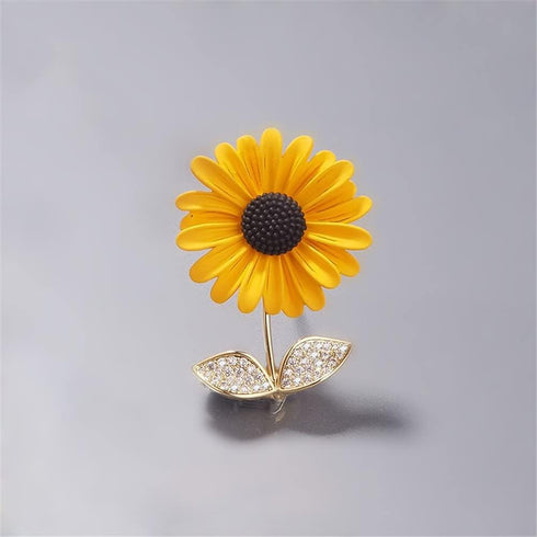 Yellow Sunflower Brooch For Women Lady Rhinestone Plant Flower Brooch Clothes Collar Dress Scarf Decoration Lapel Pin Jewelry...