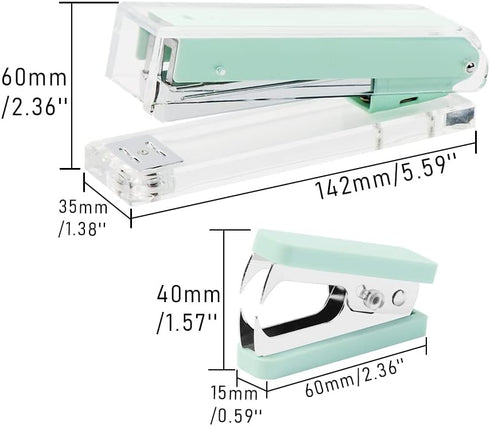 Clear Acrylic Stapler Mint Green Desktop Staple Remover Tool for Standard 24/6 or 26/6 Staples, Acrylic Office Desk Accessories for Women (Mint Gr...