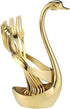AnSaw Gold Swan Base Holder Set with 10 Pcs 4.7" Mini Leaf Teaspoons & Dessert Forks - Perfect for Appetizers,Salads,Cakes,Fruits,Cocktails,Tea,Es...