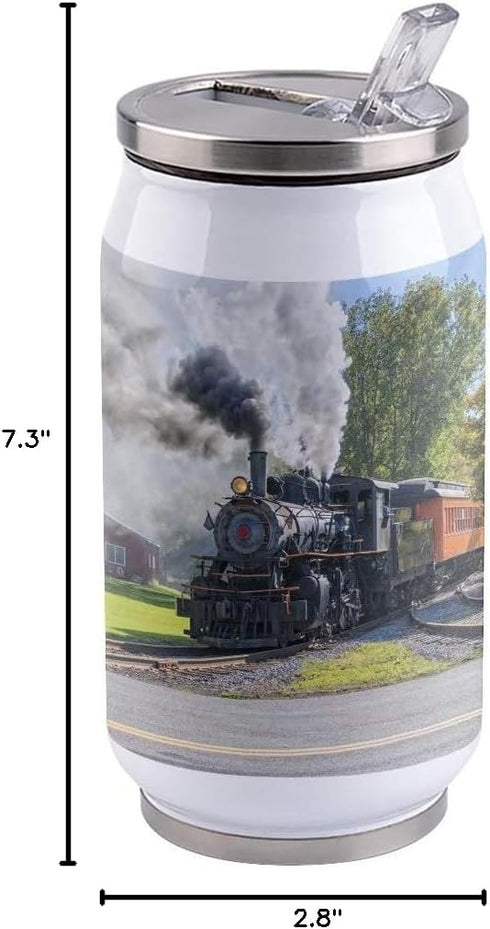 14oz Stainless Steel Tumbler with Lid & Straw-Double Wall Vacuum Insulated Travel Mug,Steam Train Water Bottle Coffee Beverage Drinks Cup for Adul...