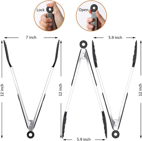 12 Inch Kitchen Tongs Set of 3, Silicone Tongs with Silicone Tips and Stainless Steel Handle, Tongs for Cooking, Baking, Grilling...