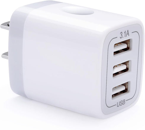 USB Wall Charger Adapter, 18W/3Amp Fast Multiple 3-Ports USB Plug Charger Block Cube Charger Box USB Brick Charging Base Compatible iPhone 15 14 1...