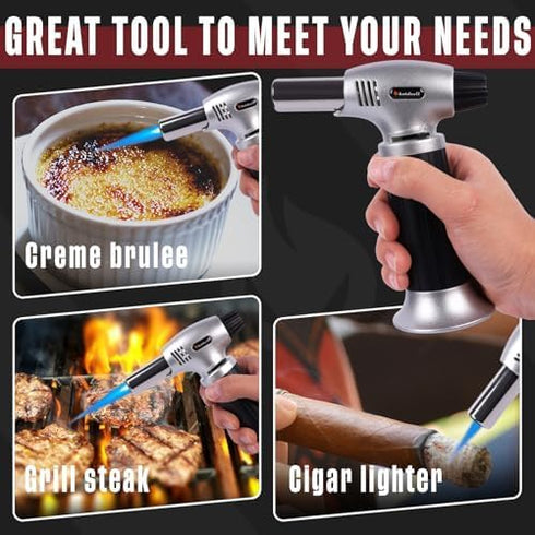 Butane Torch 10g Refillable Cooking Kitchen Torch Lighter Fit Butane Tanks Blow Torch with Safety Lock & Adjustable Flame for DIY Creme Brulee,Des...