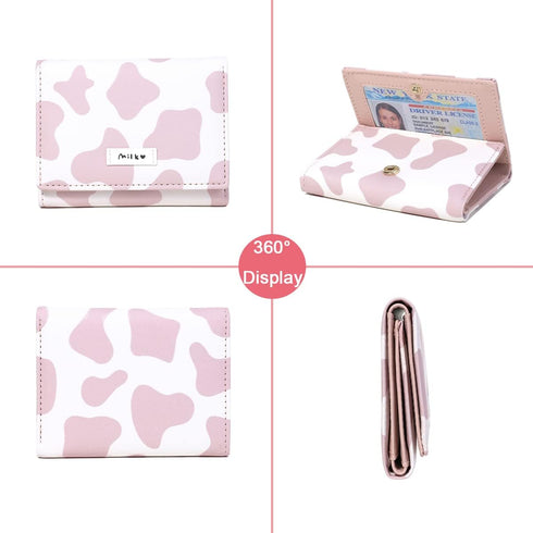 Sunwel Fashion Girls Cute Cow Print Wallet Small Tri-folded Wallet Cash Pocket Card Holder ID Window Purse for Women...